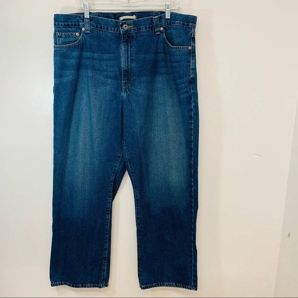 LL Bean Jeans Men 38 Natural Fit 38 Blue Denim Straight 100% Cotton Western Work - Picture 1 of 9